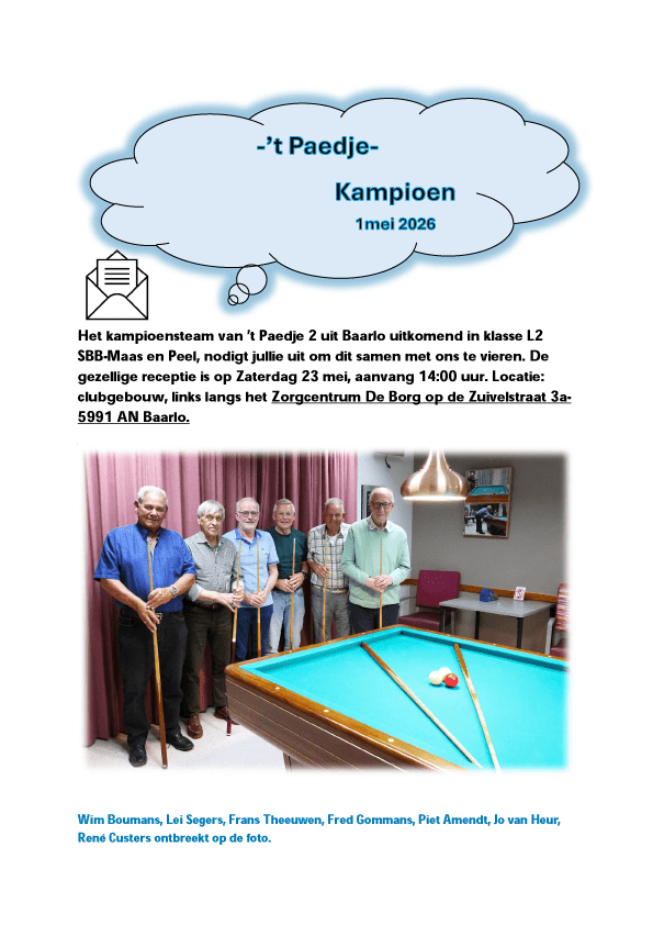 Biljartteam Paedje-2 kampioen